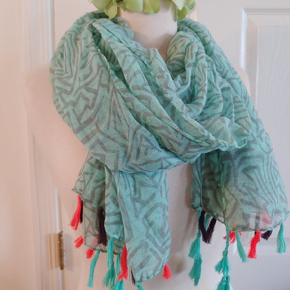 Accessories - Abstract Mint and Gray Oversized Scarf  | New